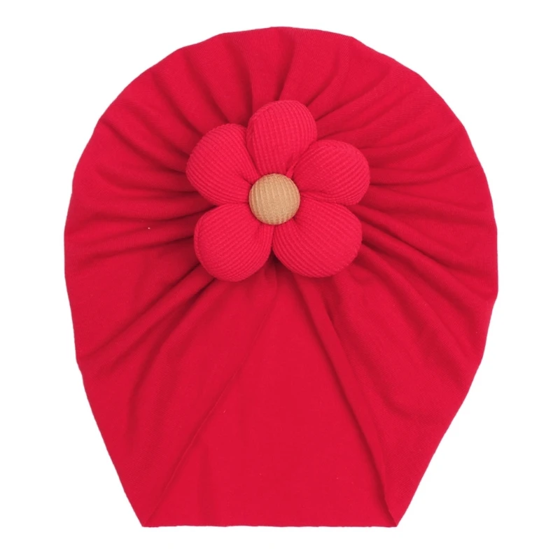 Solid Turban Hat Baby Beanie Cap Headwrap with Big Flower Charm for 0-2 Years Baby Girls Infants Toddlers Pullover Hat