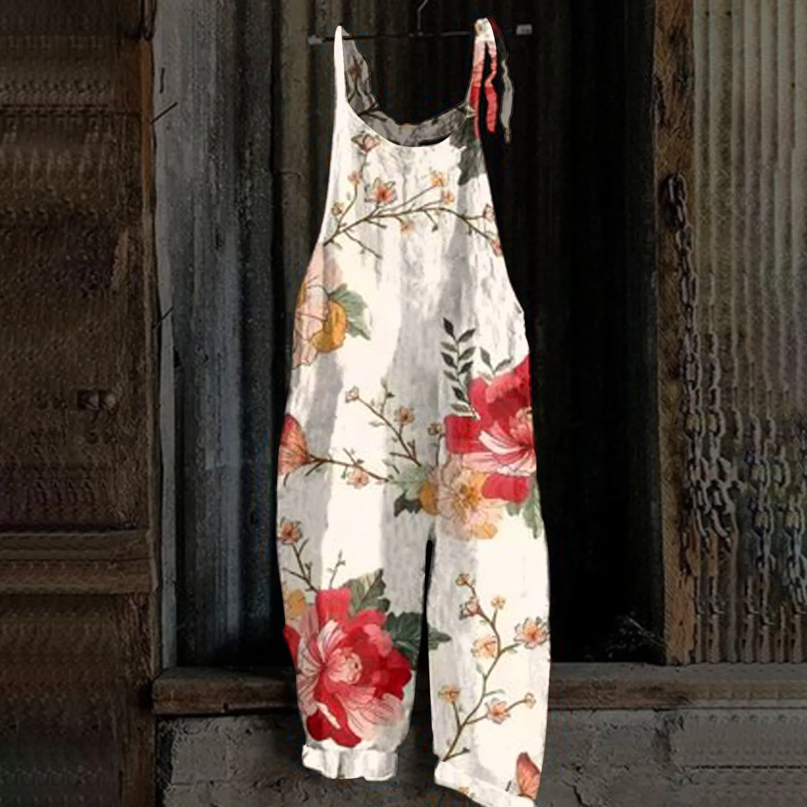 Wide Leg Loose Fit Rompers Womens Casual Vintage Floral Print Adjustable Straps Jumpsuits Playsuit Pants Overall Jumpsuit Women