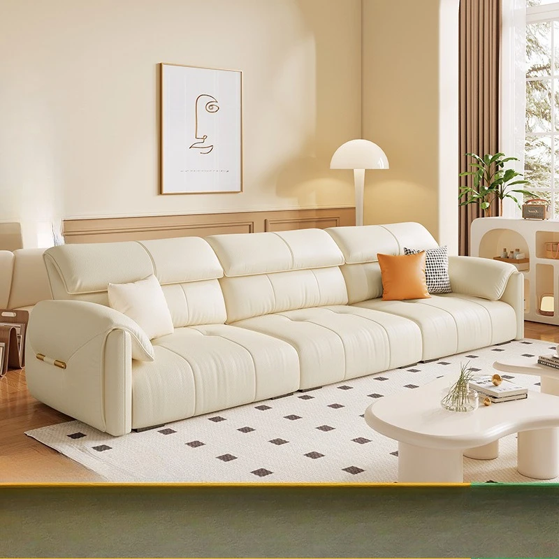 

Foshan furniture light luxury sofa simple modern living room small apartment cream wind elephant ears latex leather sofa