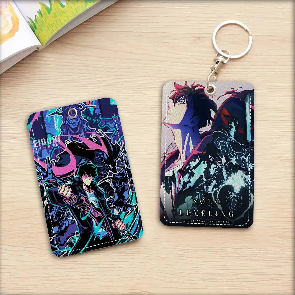 Anime Solo Cartoon Leveling Bank Card,Subway, Bus Card Holder Keychain Key Ring Door Access Tags ID Card Case Keychain Access