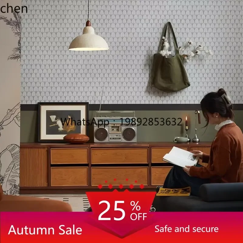 for Streamer Cherry TV Cabinet Laser Projection Household Solid Wood Small Apartment Floor to Ceiling Audio Visual Cabinet