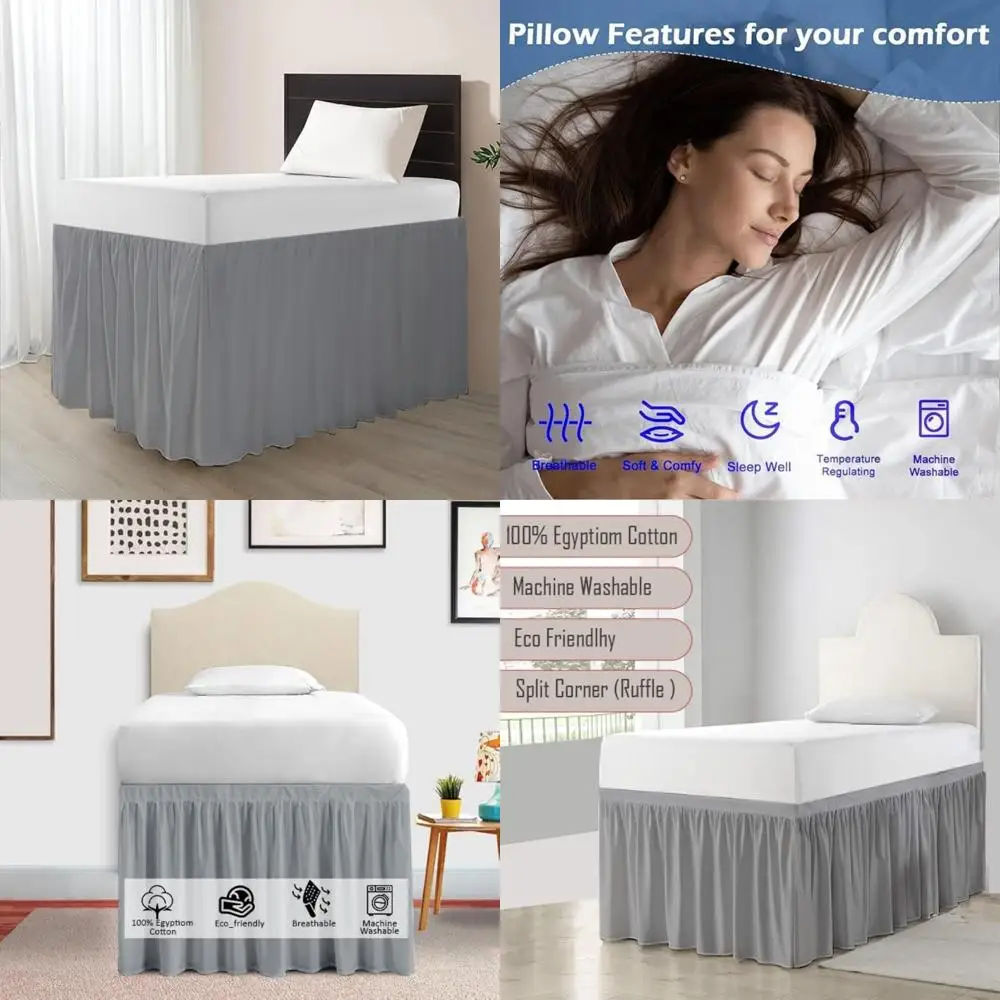 

Cotton Twin XL Bed Skirt with 34 Inch Drop for College Dorms, Extra Long, Split Corner Design