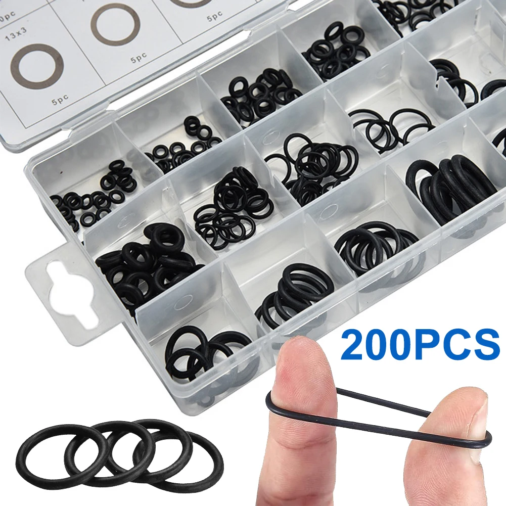 200Pcs Seal Nitrile Rubber Bands Boxed High Pressure O-Rings Repair Kit Waterproof Sealing Elastic Band O Rubber Rings Set