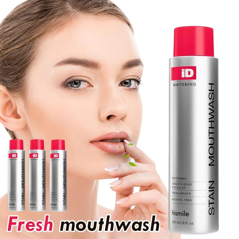 

Ополаскиватель для рта Hismile ID Whitening Stain 237 мл, безалкогольная формула, удаляет зубной налет и пятна, обеспечивает длительную свежесть дыхания