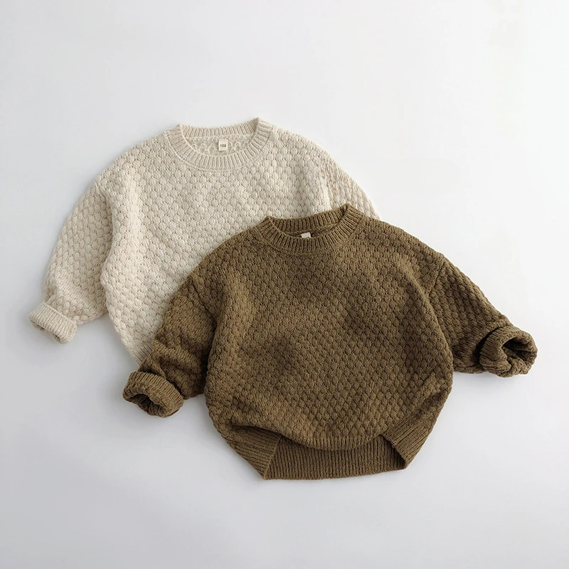 

2024 Korean Children's Solid Color Round Neck Mohair Pullover Loose Sweater