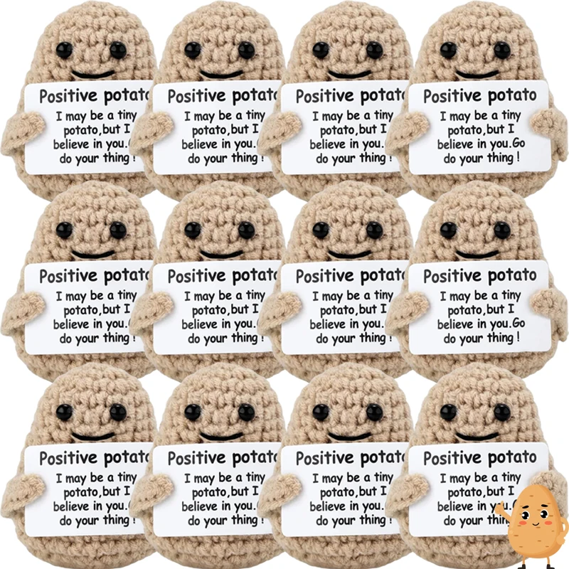 12/1PC Mini Positive Energy Potato Cucumber Knitted Dolls Hug Pocket with Card Desktop Decoration Toys Cheer Up Funny Gifts