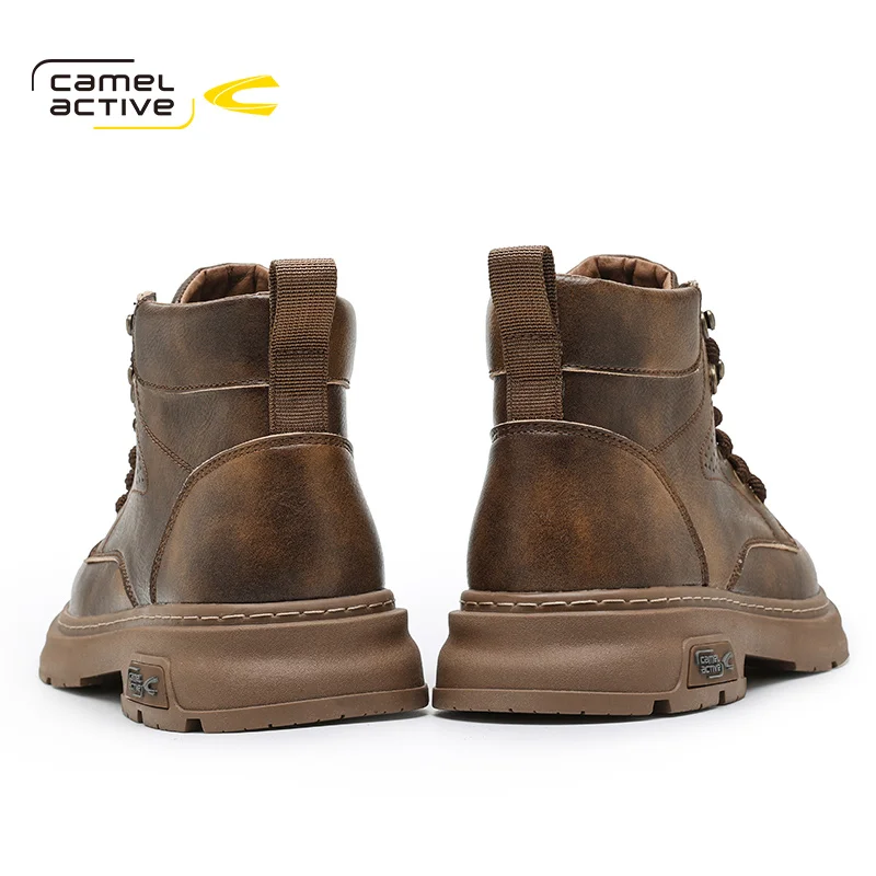 Camel sepatu kulit asli, Kasut Ankle jari bulat kasual hangat musim dingin untuk lelaki