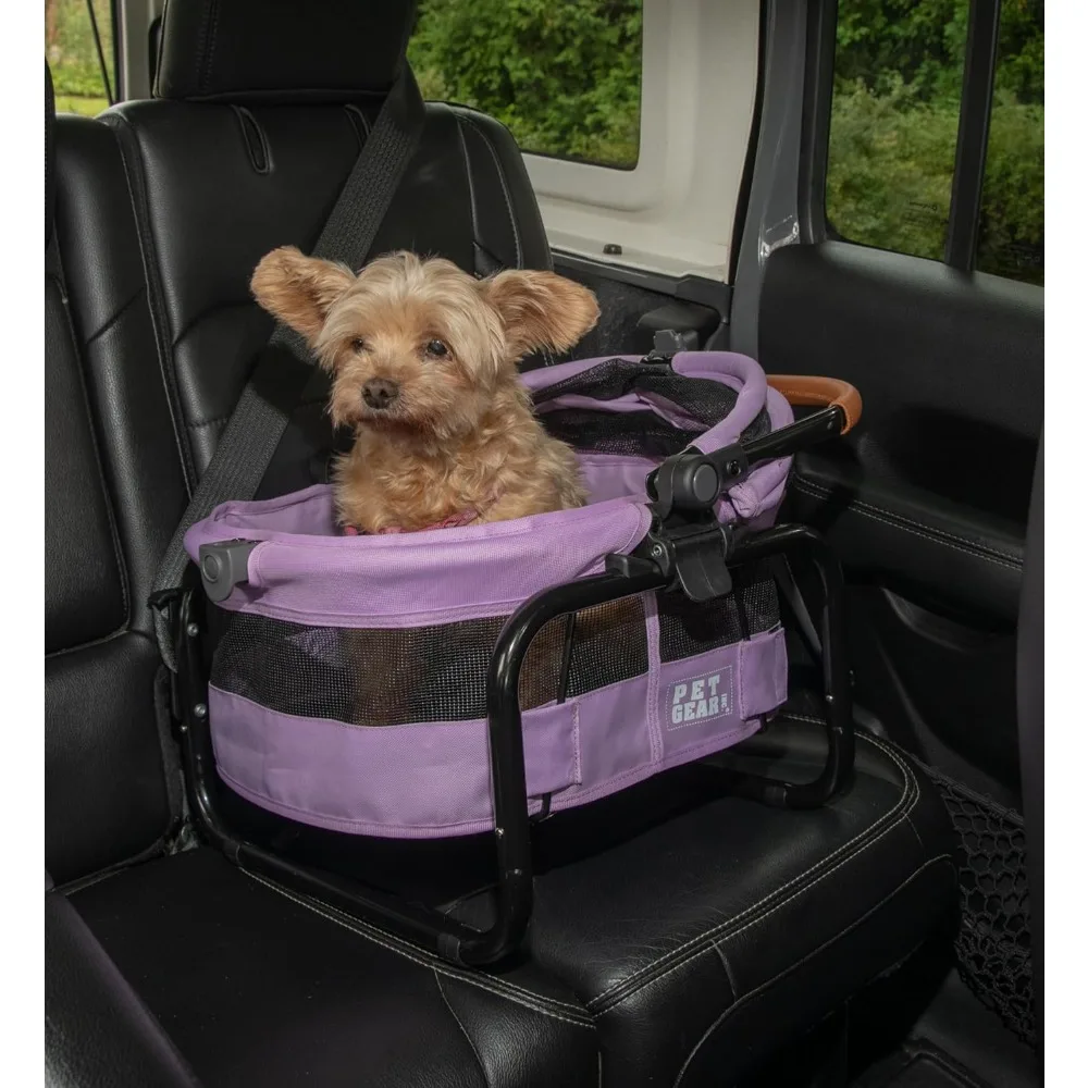 No-Zip View 360 Ultra Lite Pet Safety Carrier & Car Seat for Small Dogs & Cats Push Button Entry, 15", Bright Lilac