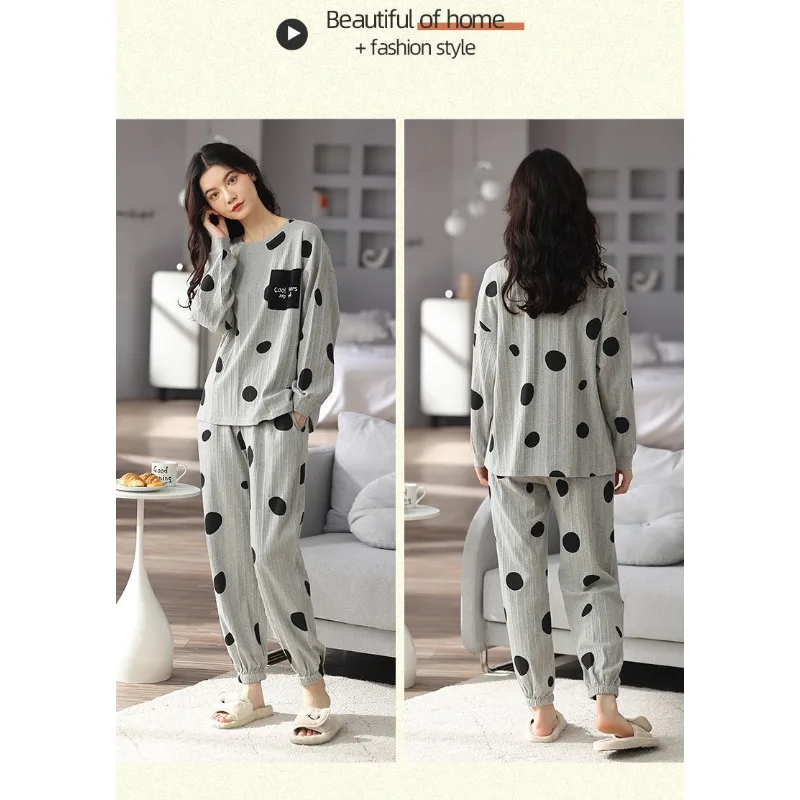 Korean Version Long Sleeve Large Size All Cotton Maternity Loungewear Comfort 100 Pure Cotton Ms. Pajamas Spring and Autumn Set