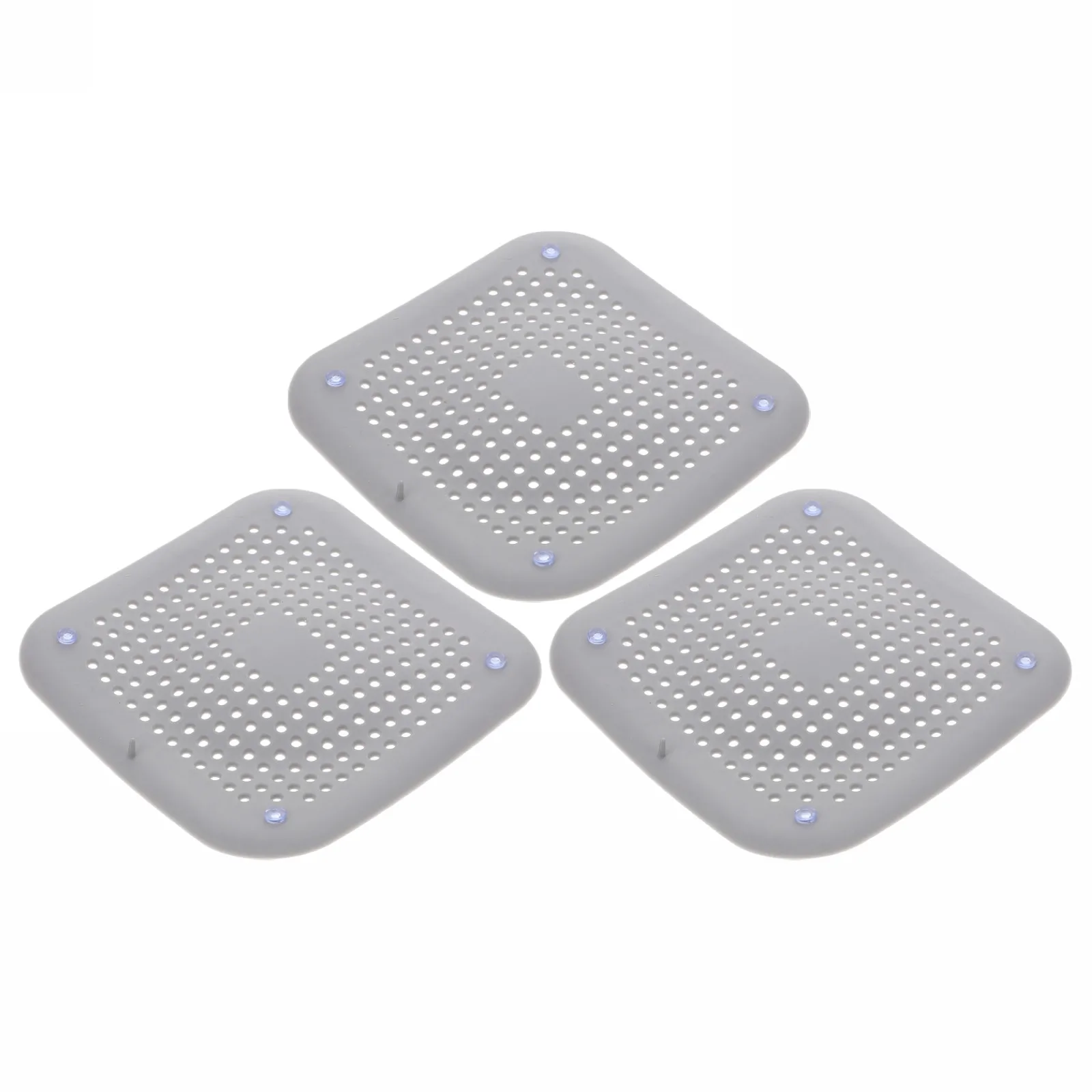 3Pcs Colorful Square Sink Drain Strainer Filter with Strong Suction Cup for Kitchen Shower Floor Tub Drains Hair Food Catcher