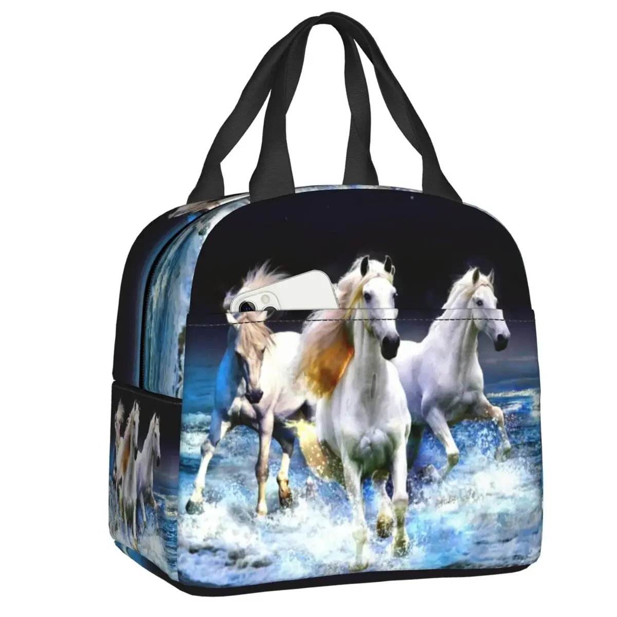 

Classic Horse Running Painting Insulated Lunch Bag for Women Resuable Animal Hot Cold Lunch Tote Office Picnic Food Bento Box