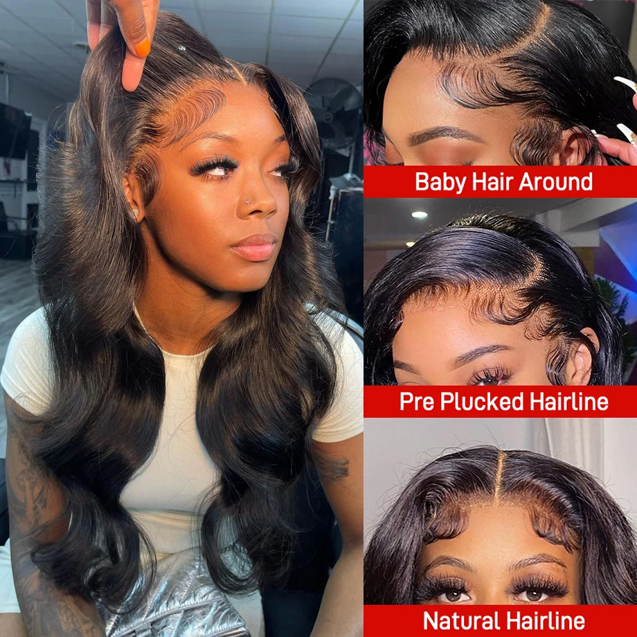 Perruque Lace Front Wig naturelle Body Wave, cheveux humains, 13x4 13x6 HD, pre-plucked, 30 40 pouces, 360