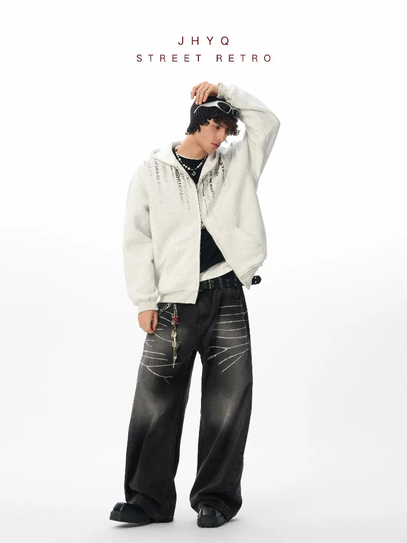 خريف جديد أمريكي شارع العليا موضة الاتجاه مقنعين سترة البلوز فضفاضة عادية تنوعا سترة للرجال #2