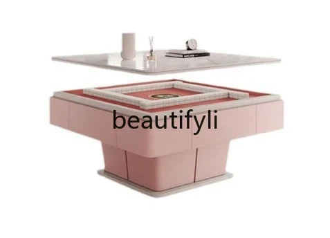 

Solid wood lifting mahjong table coffee table, dual-purpose integrated living room household multi-functional dining table pink