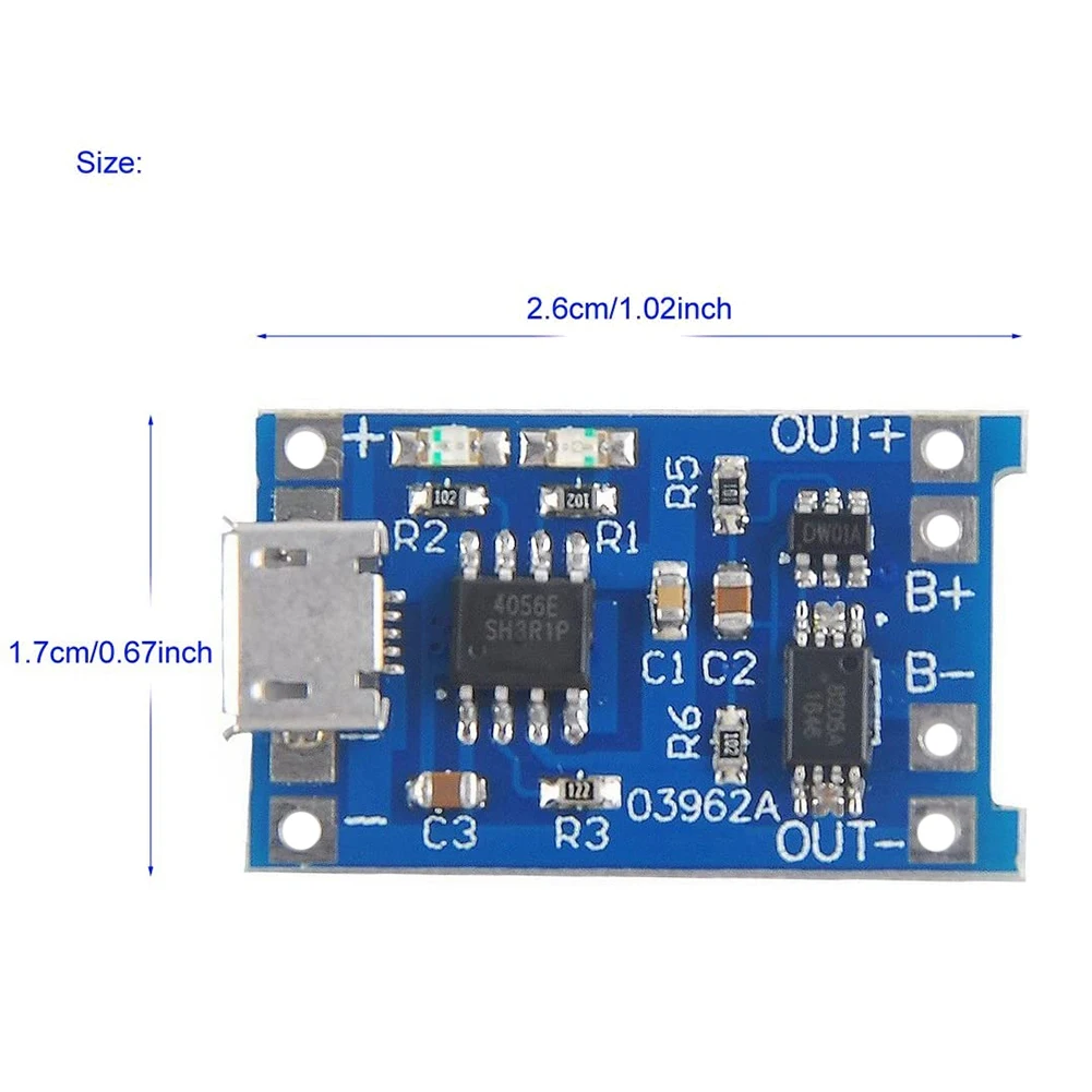 10Pcs TP4056 Charging Module with Battery Protection 18650 BMS 5V Micro-USB 1A 186 50 Lithium Battery Charging Board