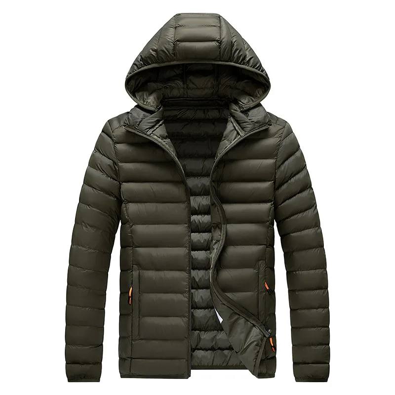 Autumn Winter Men's Clothes Trend Hooded Cotton Coat Warm Zipper Windproof Cotton-padded Jacket Parkas Light Thin Outerwear New