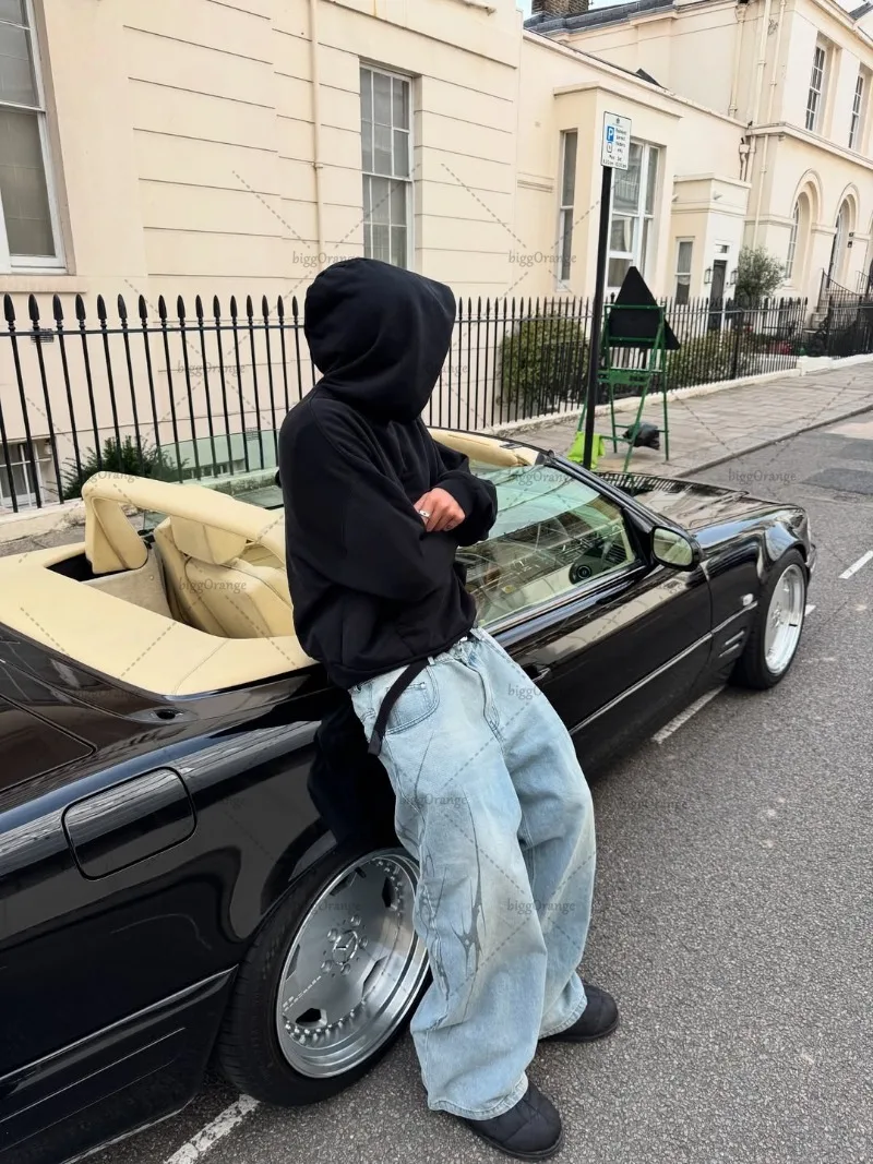

2025 Hip-hop Punk Harajuku Graphic Jeans Men High Street Fashion Brand Streetwear Casual Retro Baggy Straight Wide-leg Pants