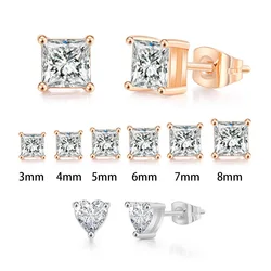Earrings For Women Squares Clear Zircon Stud Earring for Female Male Various Size Crystals Ear Accessories Earing Jewellry E323