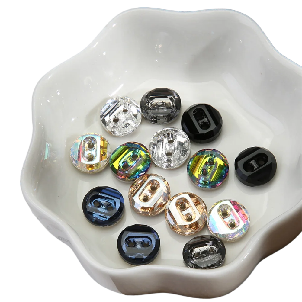 High-end 10MM Women's Two Eyes Glass Crystal Buttons for Clothes Shirts Decorative Applique Chiffon Dress,10 Pieces