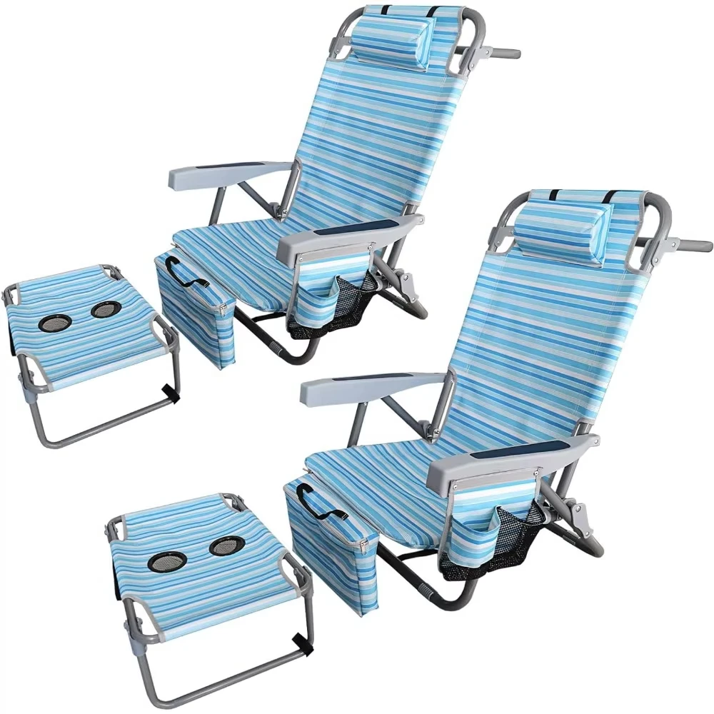 Conjunto de cadeira de praia dobrável para adultos, Heavy Duty, mesa de acampamento, portátil, ajustável, 5 posições, 350 lbs, 2 peças