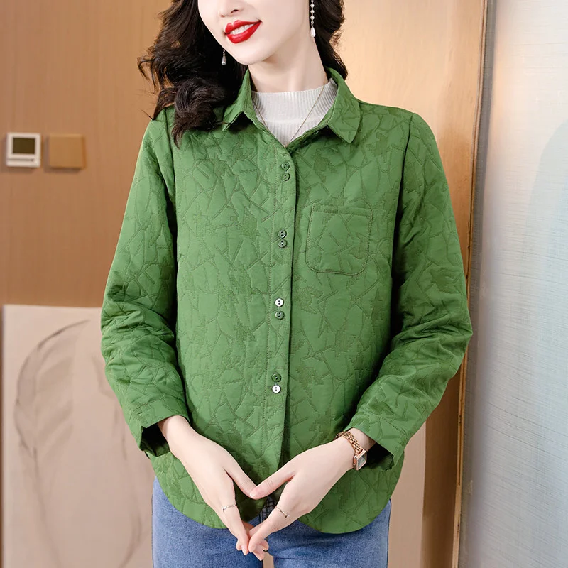 Lightweight Cotton Jacket for Women's Spring Autumn 2025 New Middle-aged Mother Cotton Coat Green Casual Warm Top Outerwear