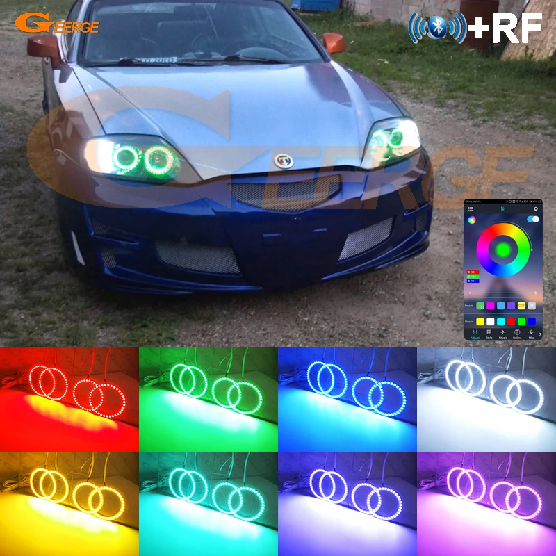 For Hyundai Tiburon Tuscani Coupe SIII 2003 2004 2005 2006 BT App RF Remote Control Multi-Color Ultra Bright RGB LED Angel Eyes