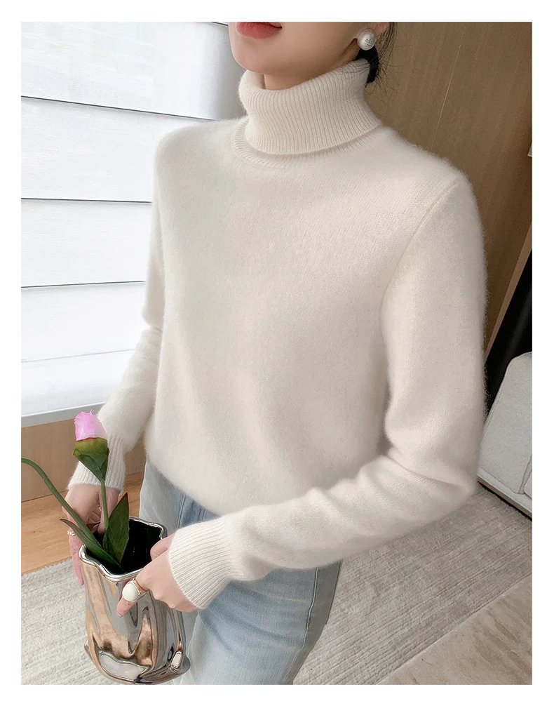 Fall/Winter 2024 New cashmere sweater women\'s double thick turtleneck pullover sweater long sleeve solid color bottoming sweater