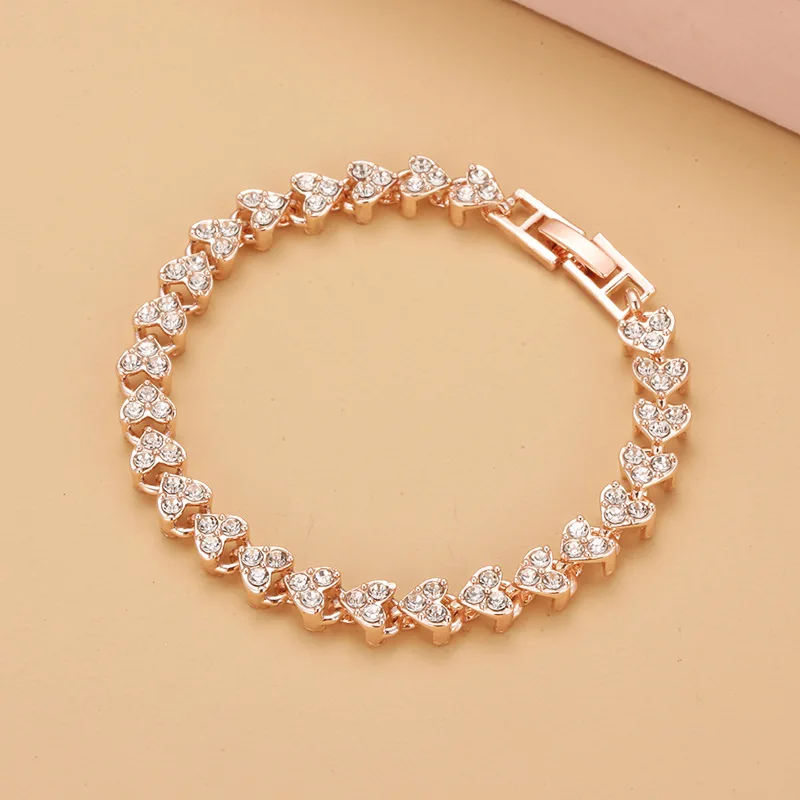 Cubic Zirconia Heart Roman Bracelet Girls Couples Holiday Gift High-Grade Exquisite Crystal Hand Jewelry Party Daily Jewelry