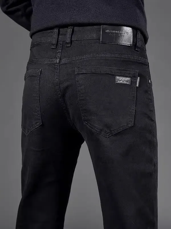 

Повседневные мужские джинсы, весенне-осенние эластичные свободные деловые повседневные прямые брюки из полиэфирного волокна, износостойкие облегающие брюки