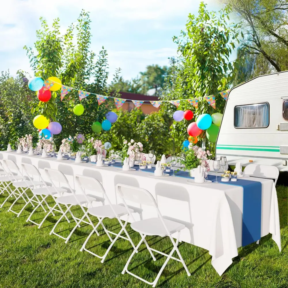 

Folding Chairs Set of 10, White Plastic Chair Sturdy Seat with Metal Frame, Perfect for Party, Event, Wedding, Birthday, Office