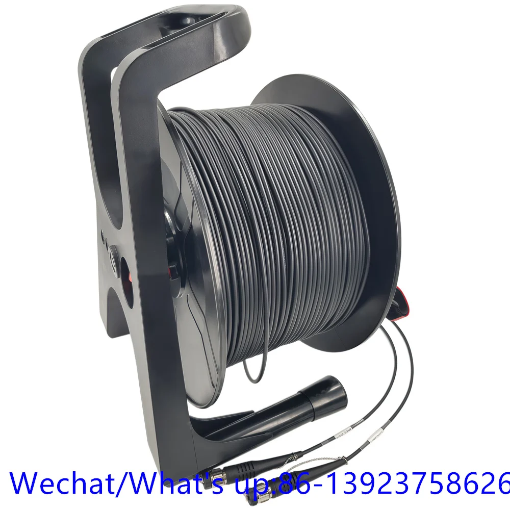 4C ODC Round Male 400M SM,SingleMode G657A1 5.0mm Armored Black TPU Fiber Patch Cord With PCD380 Reel And 2Pcs ODC-LC Square 1M
