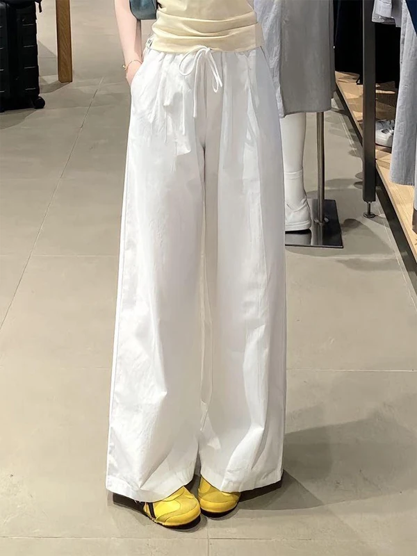 

High Waist Wide Leg Casual Pants Women's Loose Drawstring Lazy Loose Style Versatile White Comfortable Summer 2026