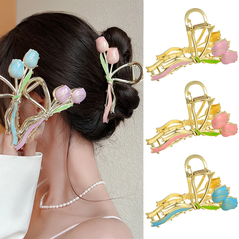 

Tulip Flower Hair Claw Clip For Women Elegant Fairy Shark Claw Clips Metal Hair Claws Girls Hair Accessories Fashion Jewelry