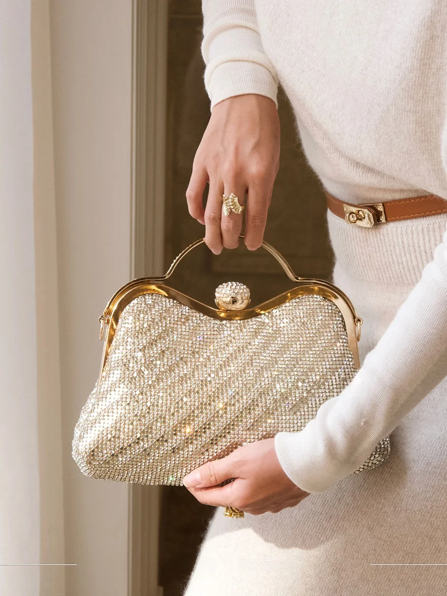

UGALS Luxury Sensation Evening Metal Sequin Clip Dumpling Bag Shiny Handbag Crossbody Bag Casual Simple Style Women's Bag