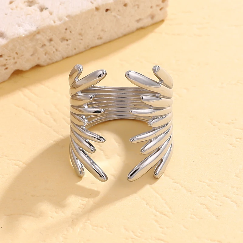 DLHP Irregular Stainless Steel Rings For Women Gold Plated Smooth Wings Wide Adjustable Open Rings 2024 Trend Jewelry Gift Femme