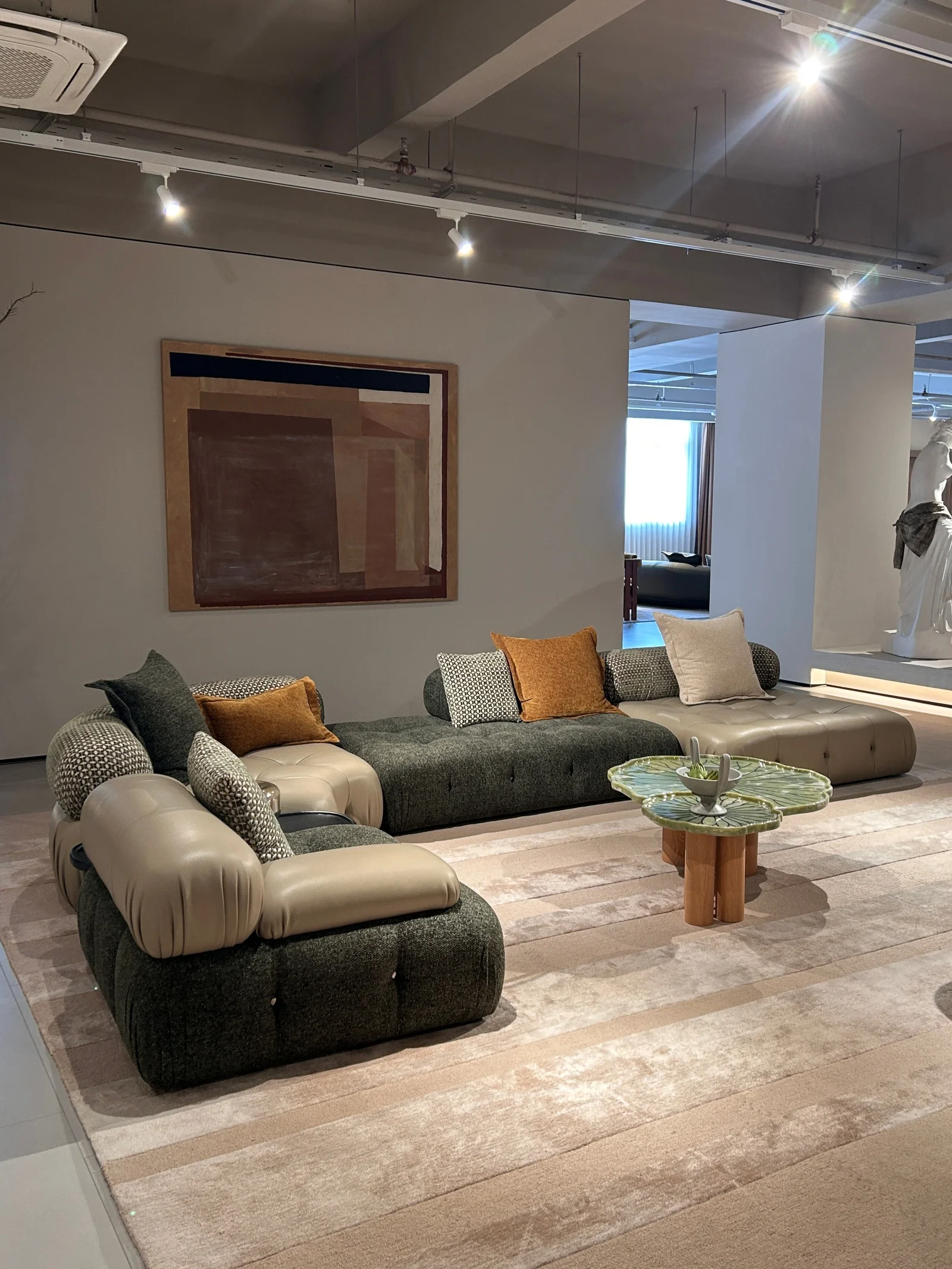 Olive Green Chenille Modular Sofa Set Tufted Cushions Bolster Armrest Floor Style Deep Seat Oversized For Living Room Villa Home