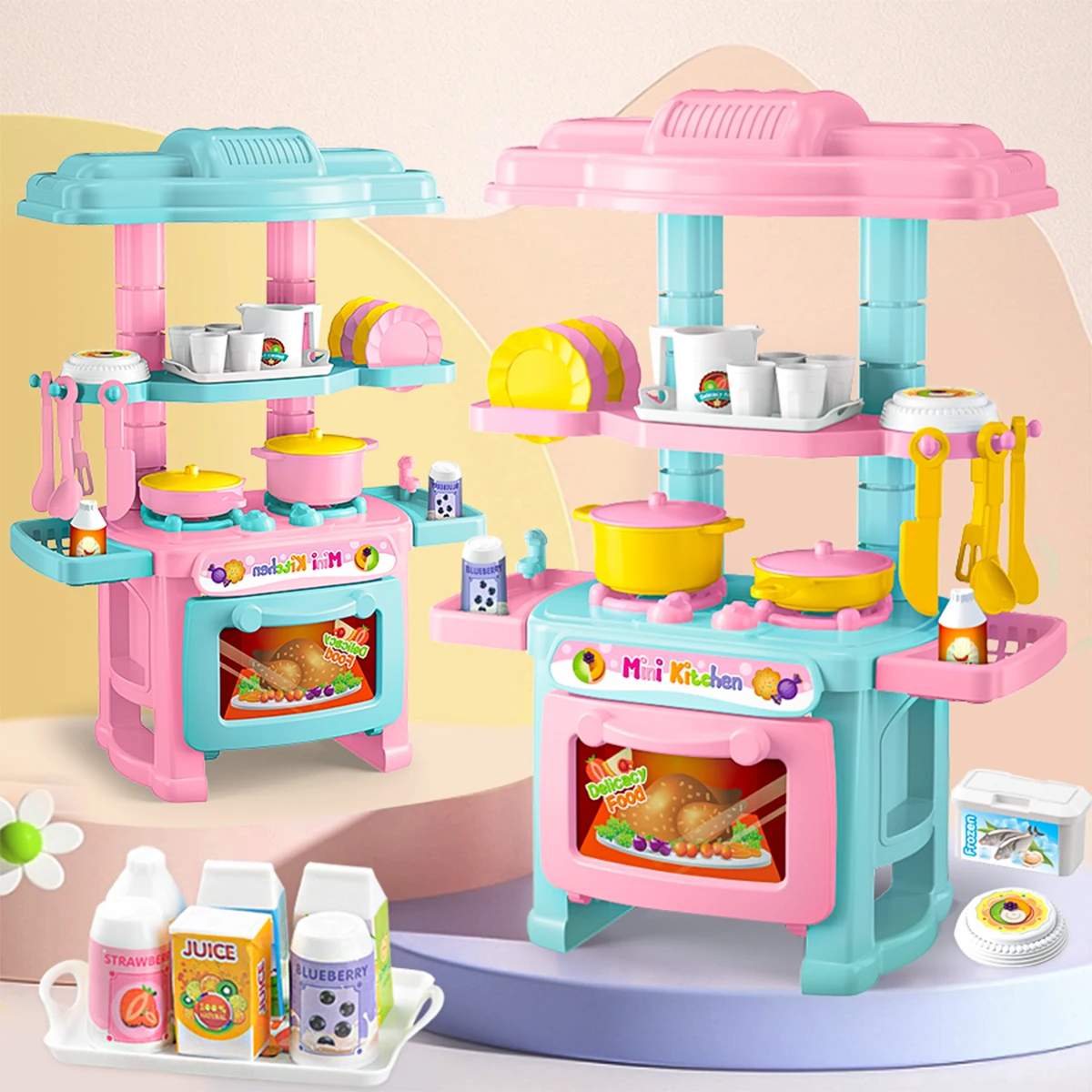 Play Cooking Toys, Kitchen Accessories Set Mini Dishes Plastic Playset 2 Colors Random, Gifts for Boys and Girls