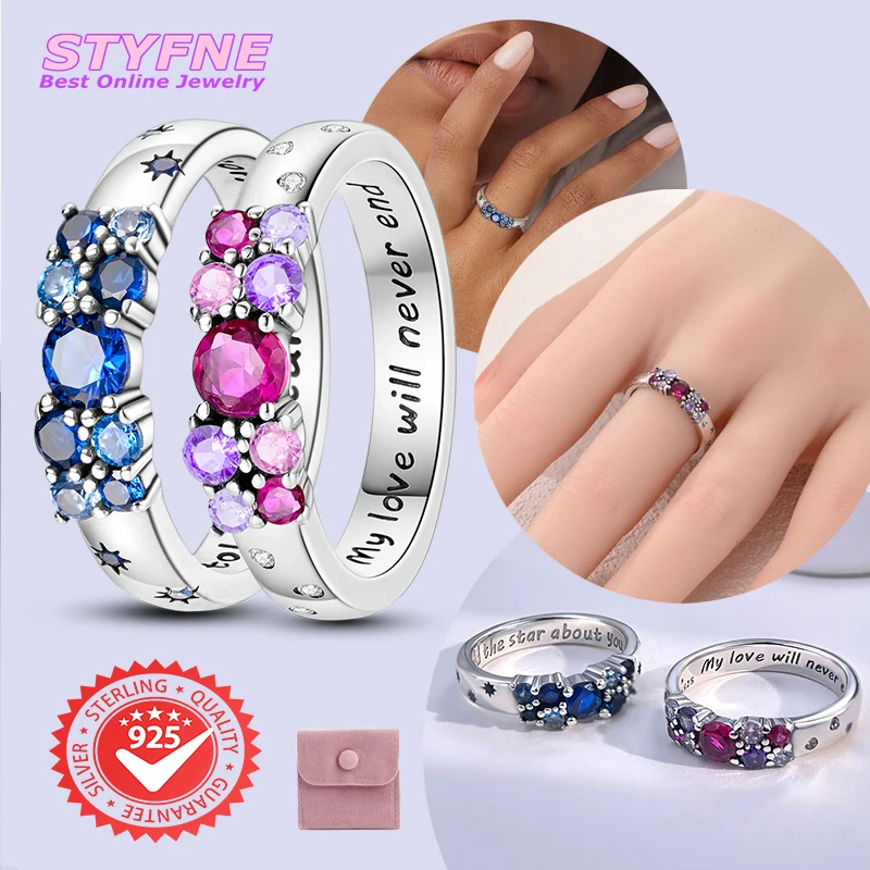 Women 925 Sterling Silver Love wireless Eternal Guardian Star Rings Anniversary Birthday Fashion Gifts for Mother Wife Girls