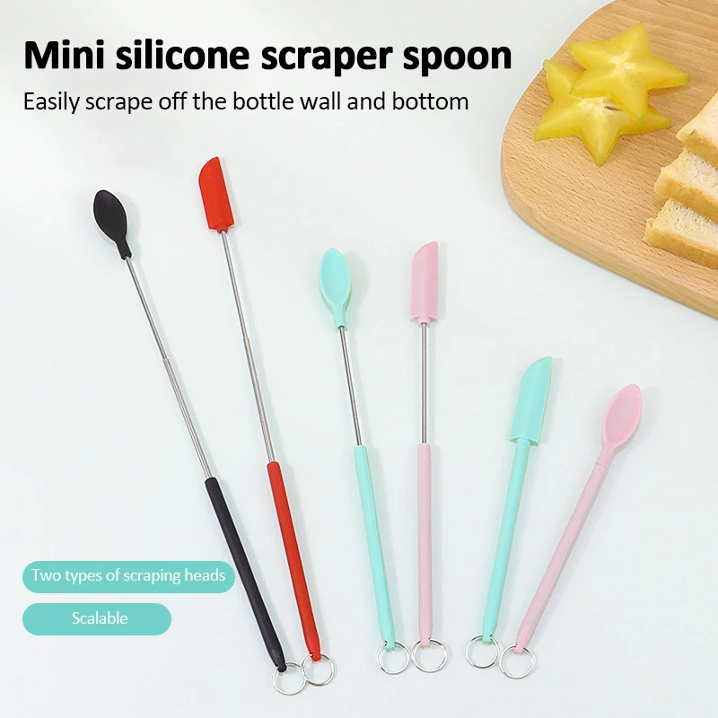 Mini Silicone Scraper Kitchen Baking Butter Cake Cream Jam Spatula Telescoping Rod Cosmetics Multifunctional Digging Spoon Set