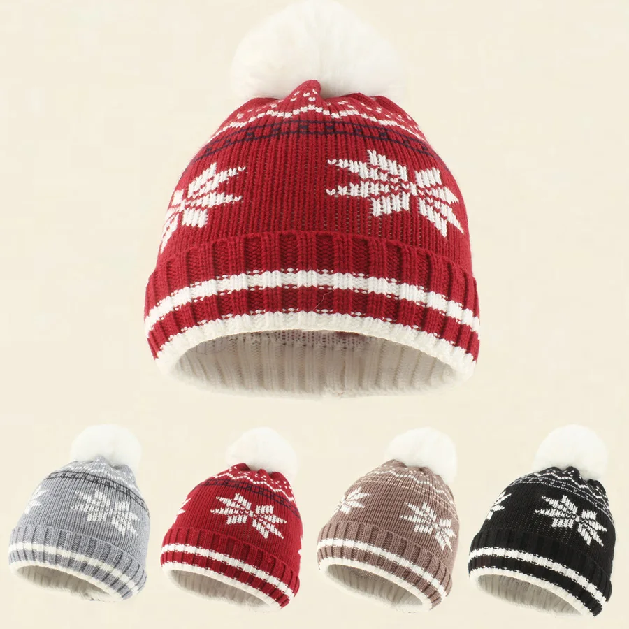 1-6 Years Baby Christmas Hat Winter Kids Boys Girls Snowflake Jacquard Warm Knitted Beanie Hat Soft Cap Children Outdoor Caps