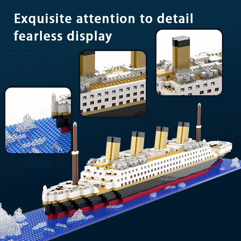 Micro particle building block assembly toy Titanic giant male and female puzzle cruise ship model children\'s toy