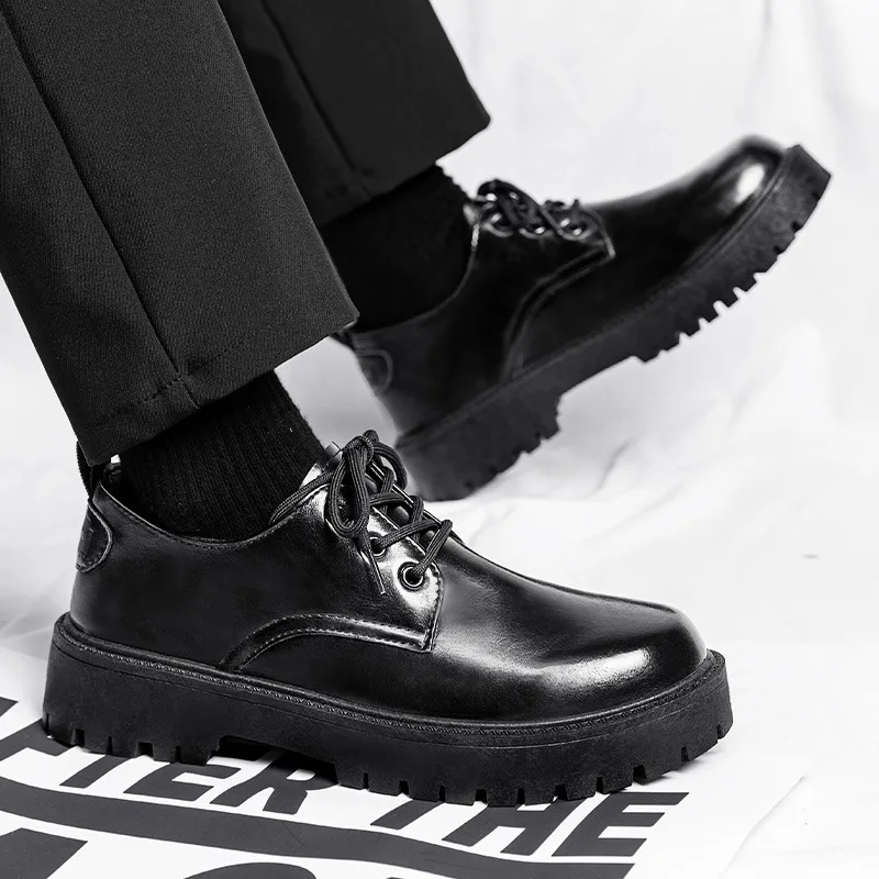 

Men's Large-sized All-season Leather Flat Heel Round Toe Lace-up Solid Color Round Toe Fashionable Business Style Formal Shoes