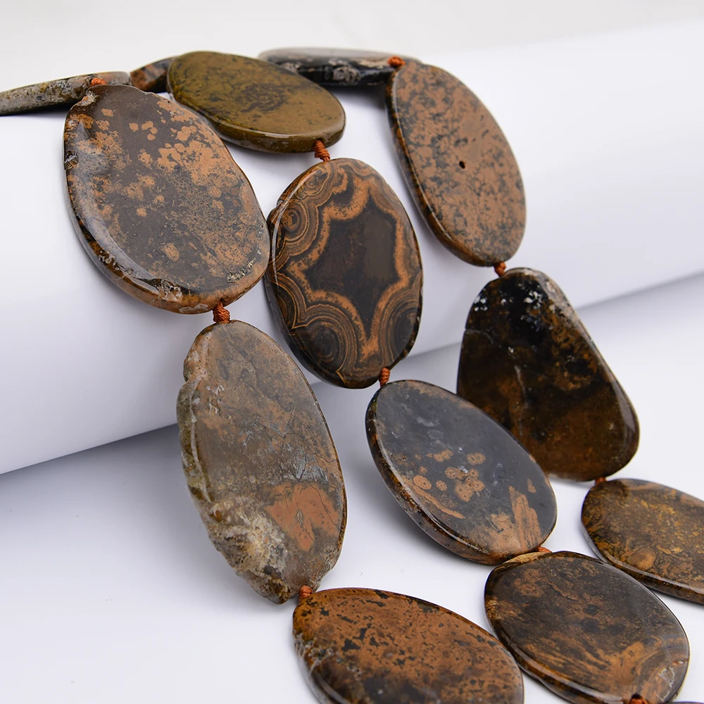 APDGG Large Size 60mm Natural Brown Divine Eye Lace Agate Geode Freeform Slice Loose Pendant Beads 17'' Strand