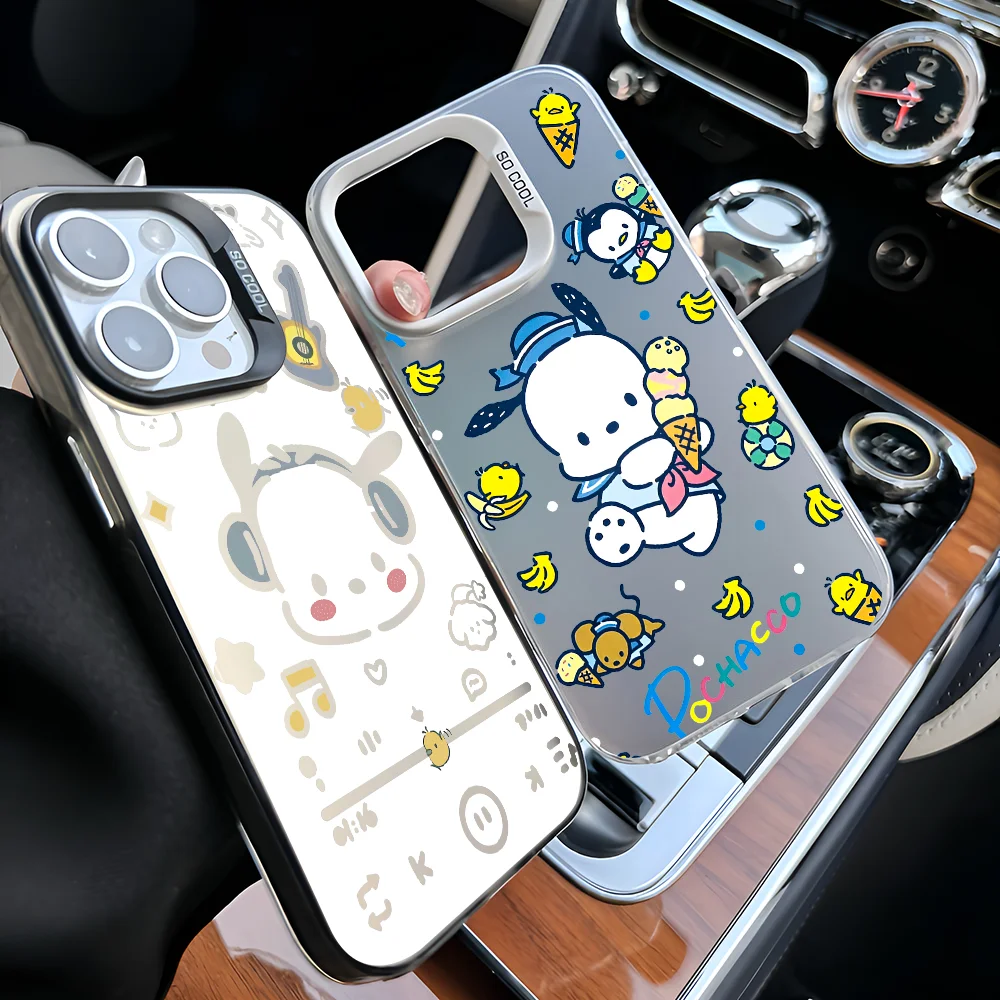 

1pc Cute Anime Pochaccos Phone Case IMD Color Silver Shell For IPhone 16 15 14 13 12 11 Pro Max Plus
