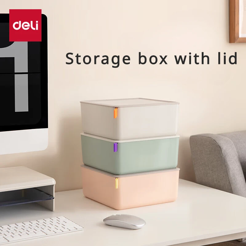 

Deli Hot Selling Desktop Stationery Office Storage Box Low Profile Square Design
