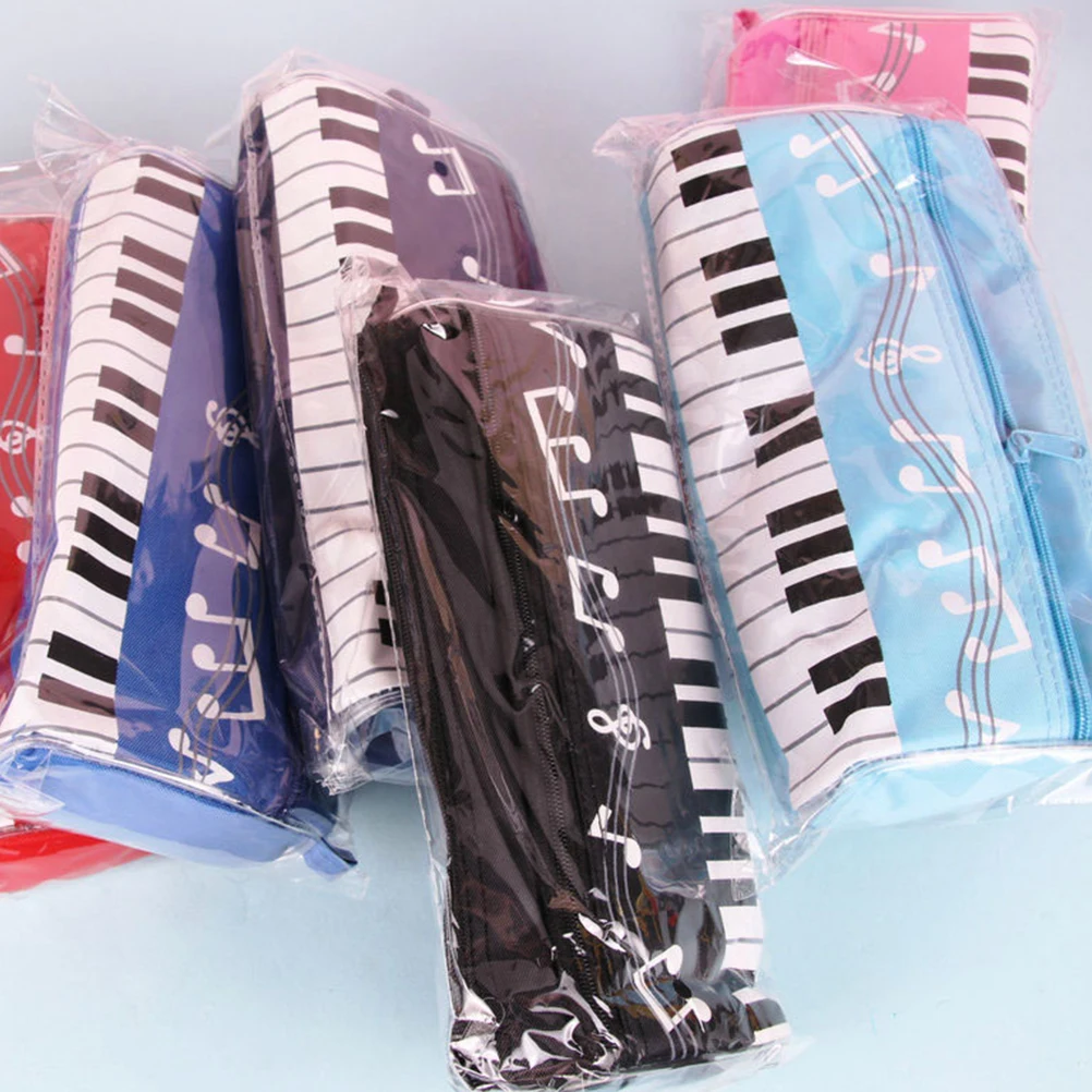 

2 Pcs Music Stationery Bag Portable Pencil Pouch School Note Storage Cloth Double Layer Child