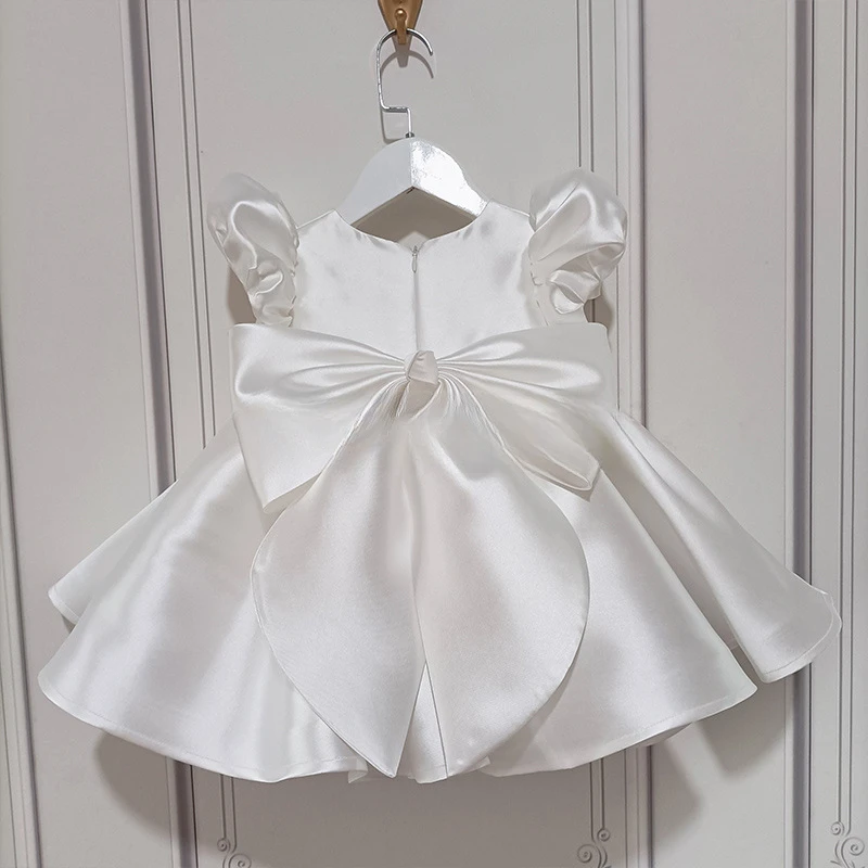 Vestido infantil de renda branca com miçangas, Vestidos de princesa recém-nascidos, 1 ° vestido de festa de aniversário, vestido de noite