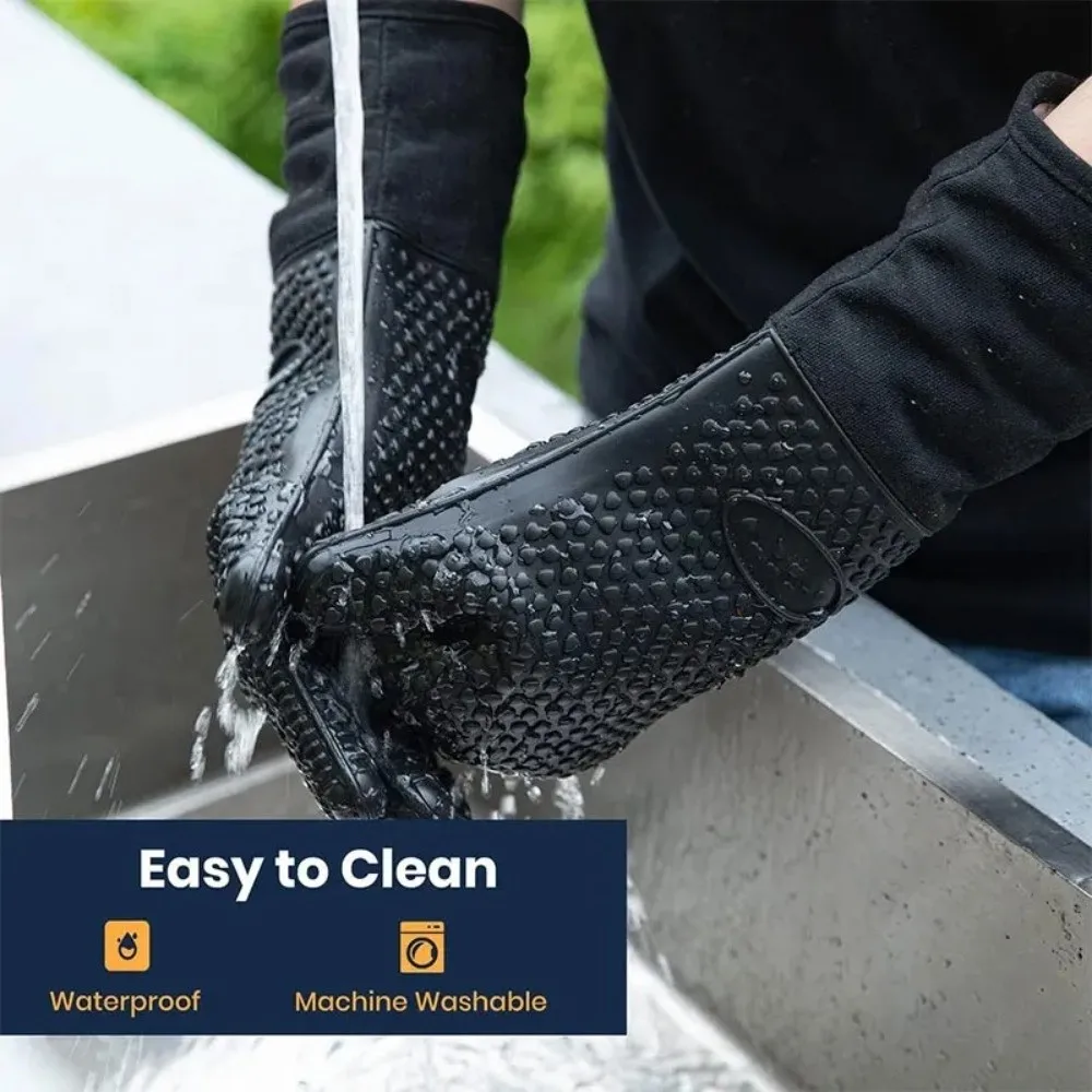 

Удлиненные перчатки для духовки для барбекю, теплоизоляционная стеганая подкладка, термостойкие перчатки, нескользящие силиконовые варежки для барбекю