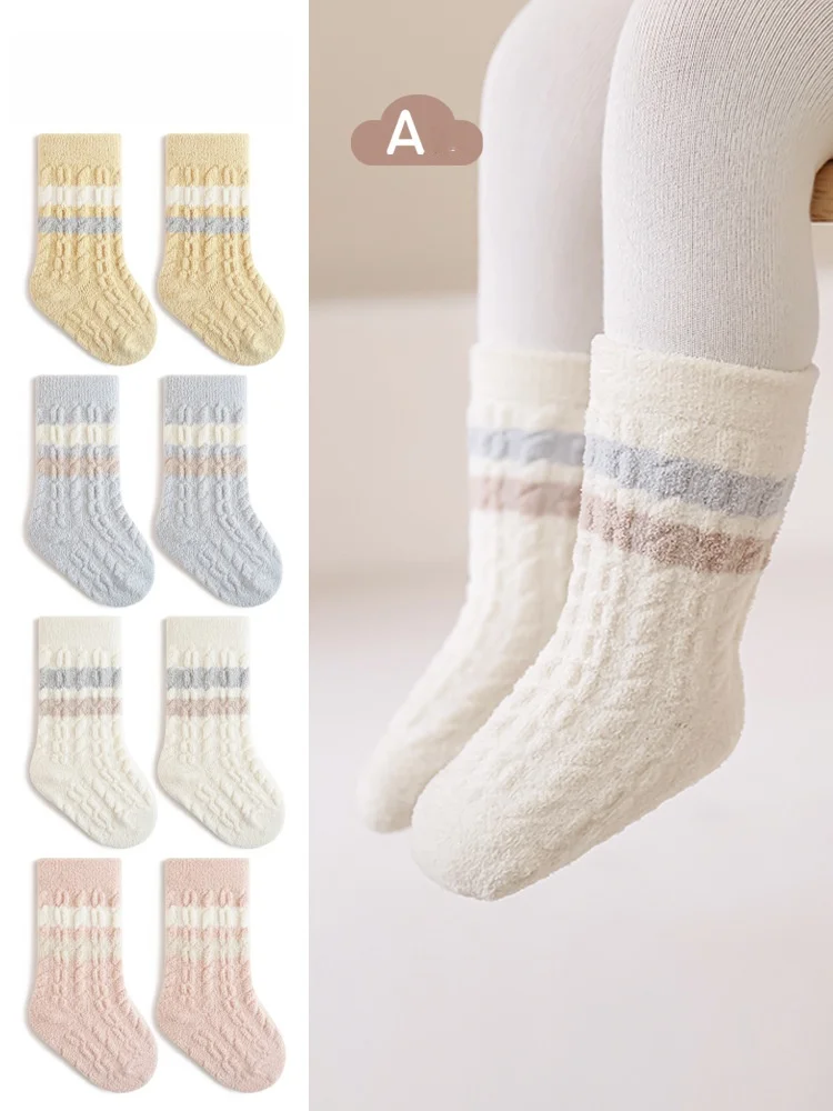 

Newborn Baby Socks Winter Thick Warm Cable Knit Mid-Calf Socks Fleece Lined Anti-Slip Thermal Socks
