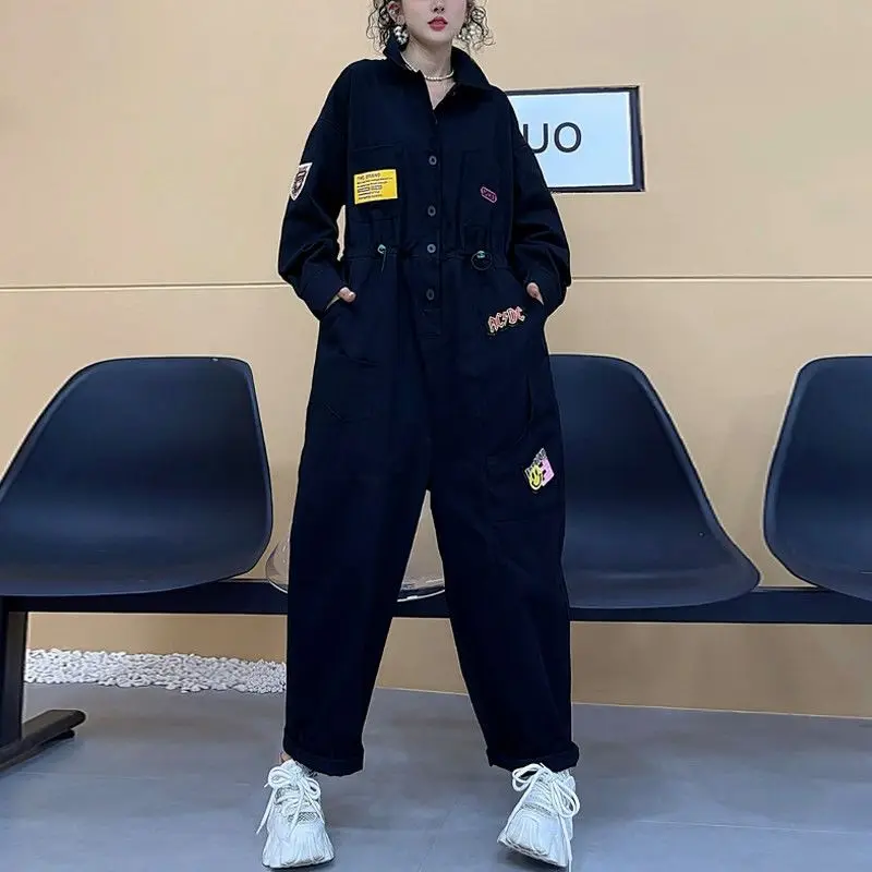 2026 Spring and Autumn New Women's Cowboy Jumpsuit Loose Oversize Splicing High Waist Jumpsuit